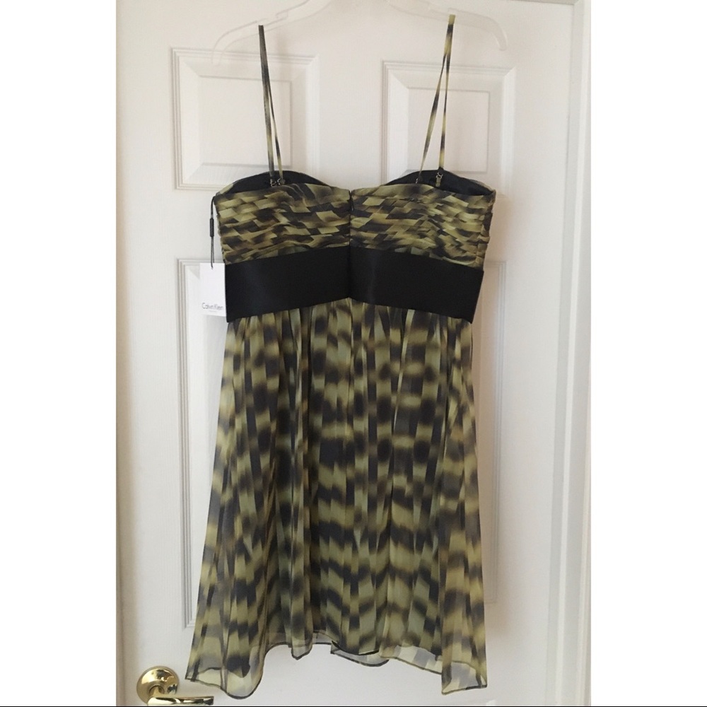 CALVIN KLEIN Strapless Print Silk Dress 10 NEW NWT - Picture 10 of 11